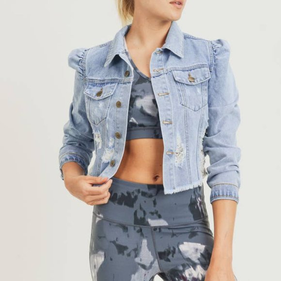 Mono B Puffed Cropped Denim Jacket - Picture 5 of 12